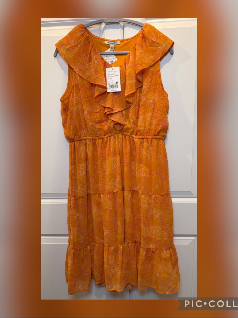 Marissa Olivia Orange Ruffle Tiered Dress NWT Medium Tropical Print